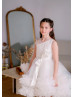 Beaded Ivory Tulle Ruffled Knee Length Flower Girl Dress